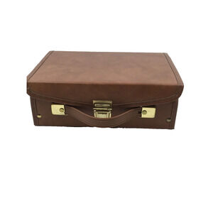 Cassette Tape Case Holder 12  Brown Faux Leather Travel Storage